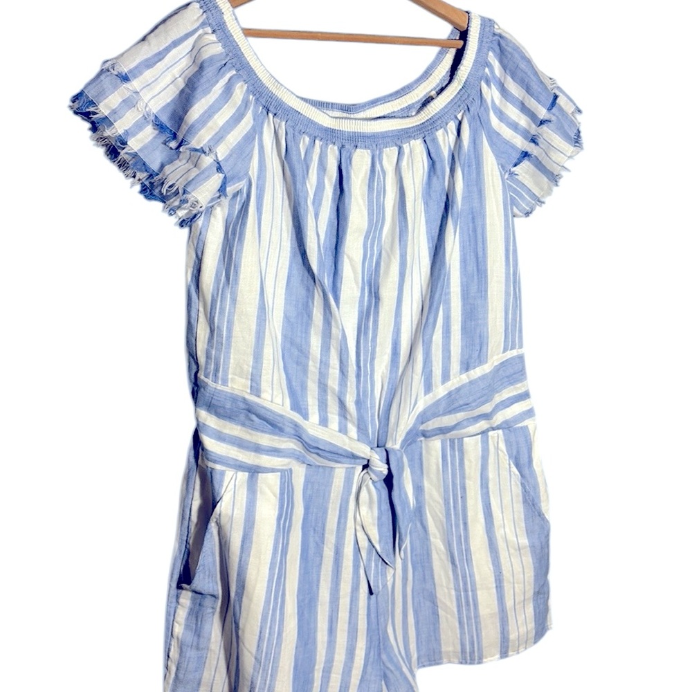 Vineyard Vines Blue and White Striped Off-Shoulder Romper - Picture 4 of 16